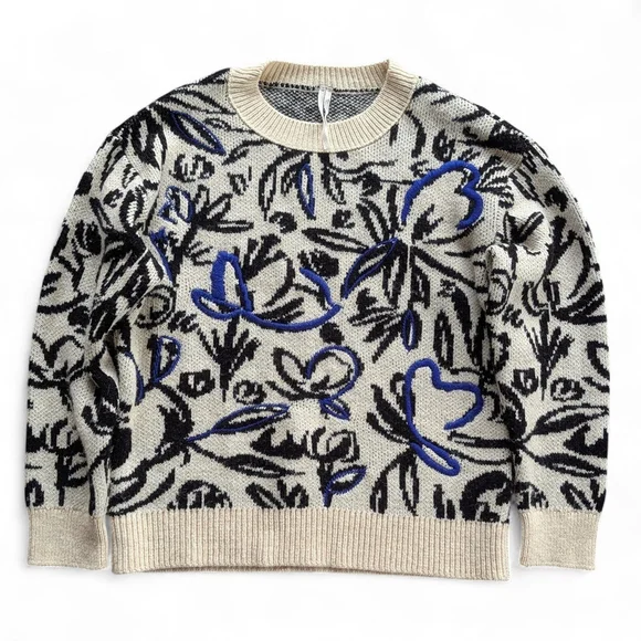 Anthropologie Floral Pop Embroidered Wool Blend Crewneck Sweater Sz S - Picture 5 of 13